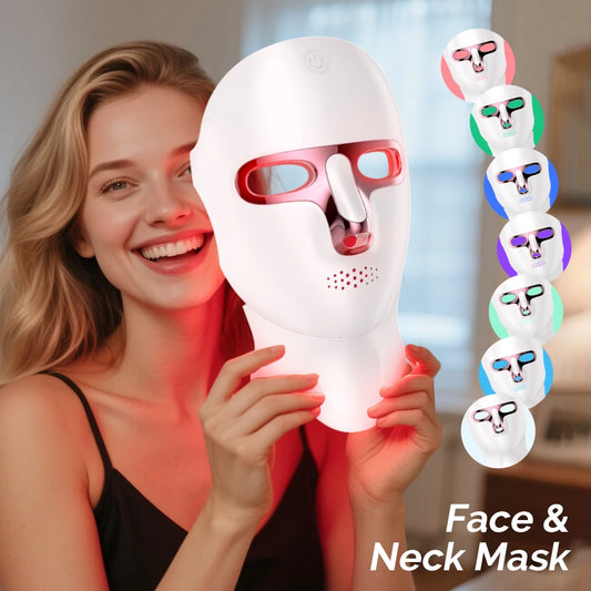 7-Color Wireless LED Facial & Neck Mask – Rechargeable Photon Therapy Beauty Device