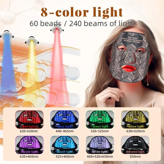 8-Color LED Facial & Neck Mask – Near-Infrared Light Therapy Anti-Aging Skin Rejuvenation Beauty Device