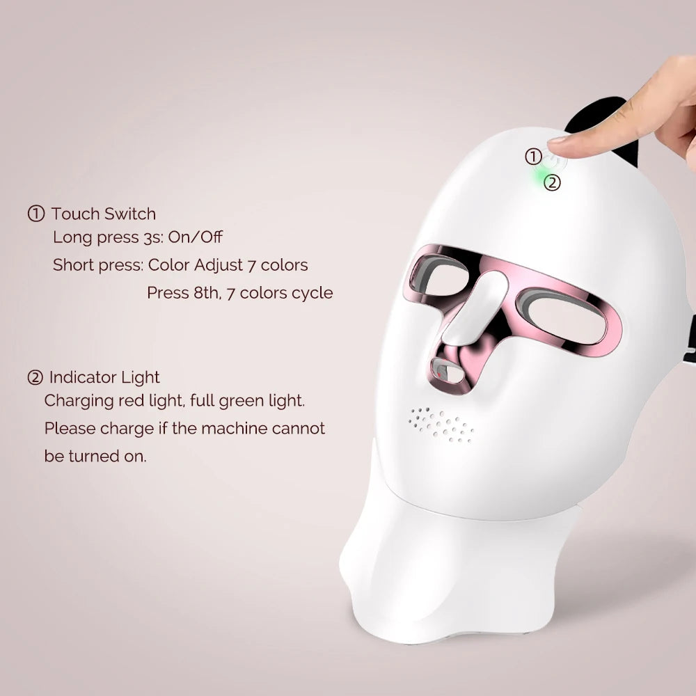 7-Color Wireless LED Facial & Neck Mask – Rechargeable Photon Therapy Beauty Device