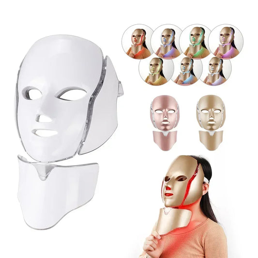 Foreverlily 7-Color LED Facial & Neck Mask – Photon Light Therapy Skin Rejuvenation Device