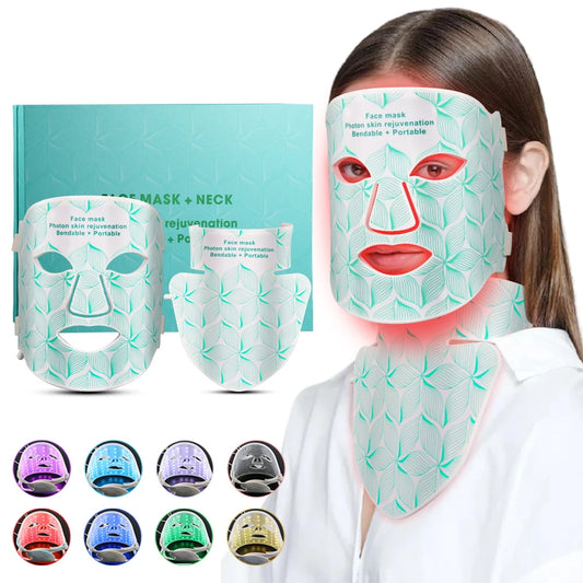 8-Color LED Facial & Neck Mask – Near-Infrared Light Therapy Anti-Aging Skin Rejuvenation Beauty Device